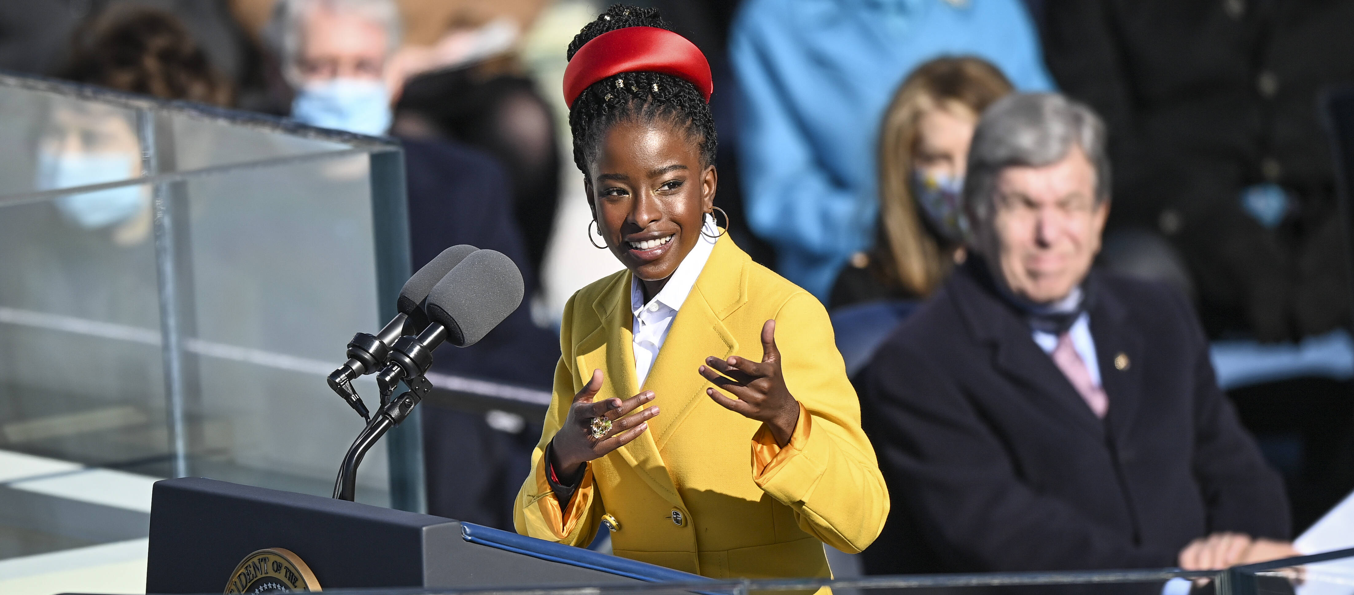 Amanda Gorman speaks before Joe Biden is sworn in as 46th President of the United States. (Photo by Jonathan Newton/The Washington Post)