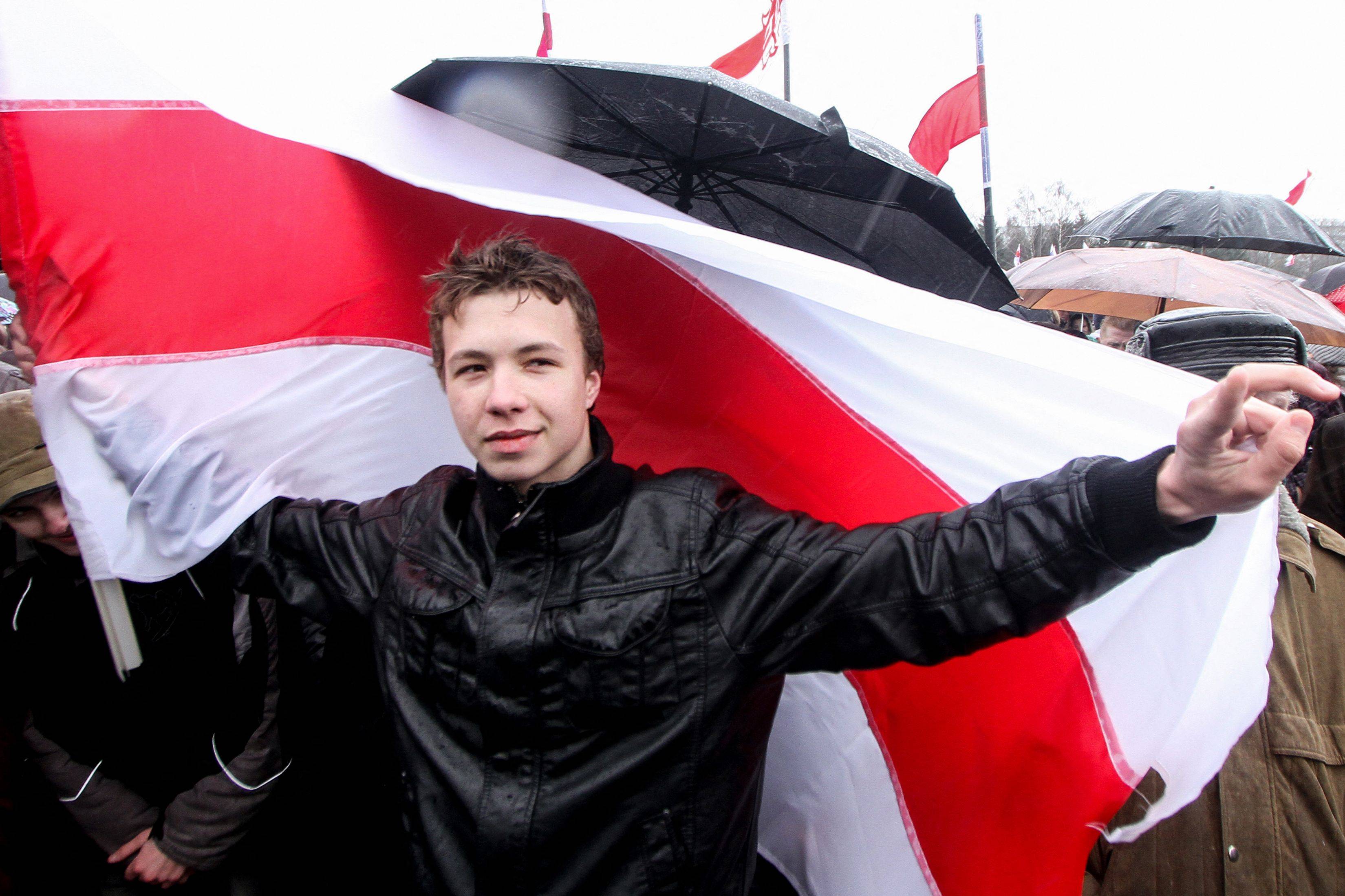Roman Protasevich, former editor of Belarusian opposition Telegram channel Nexta, is pictured during a Freedom Day rally in Minsk in 2012. (Str/AFP via Getty Images)