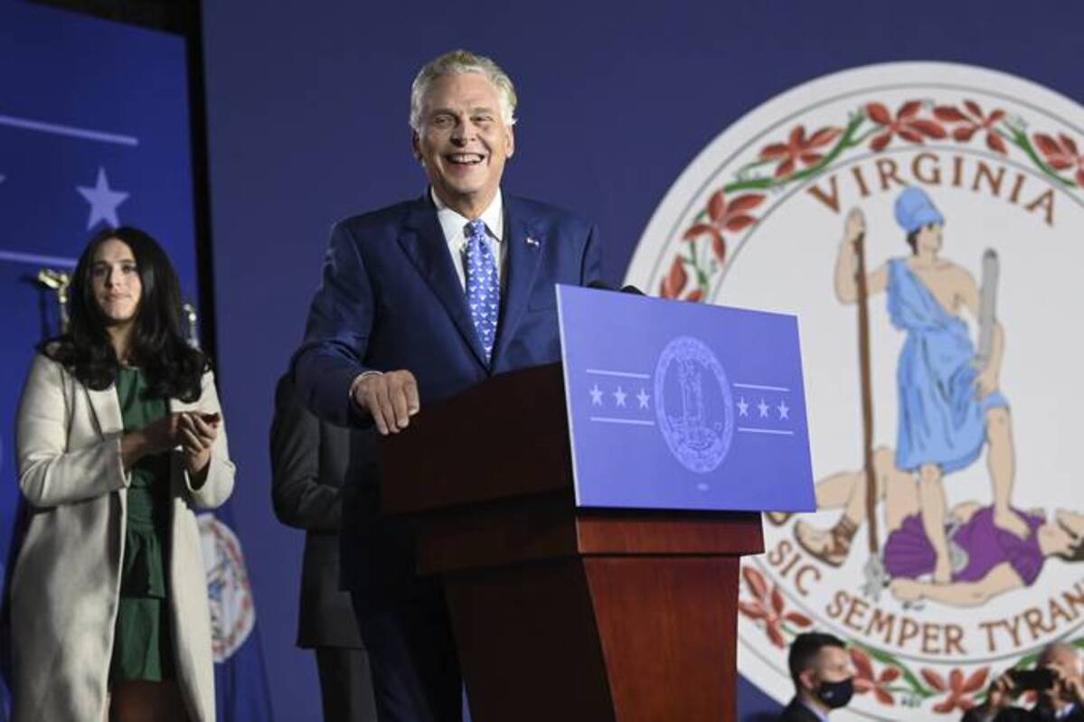 McAuliffe speaks to a crowd of supporters on November 2, 2021 in McLean, Virginia. (Jonathan Newton/The Washington Post)