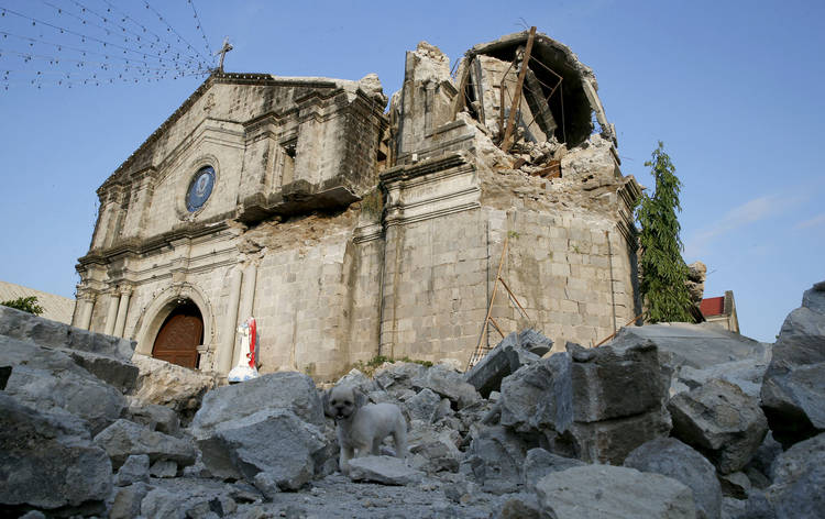 St. Catherine church is seen following a 6.1-magnitude earthquake in the Philippines. (Bullit Marquez/AP)  