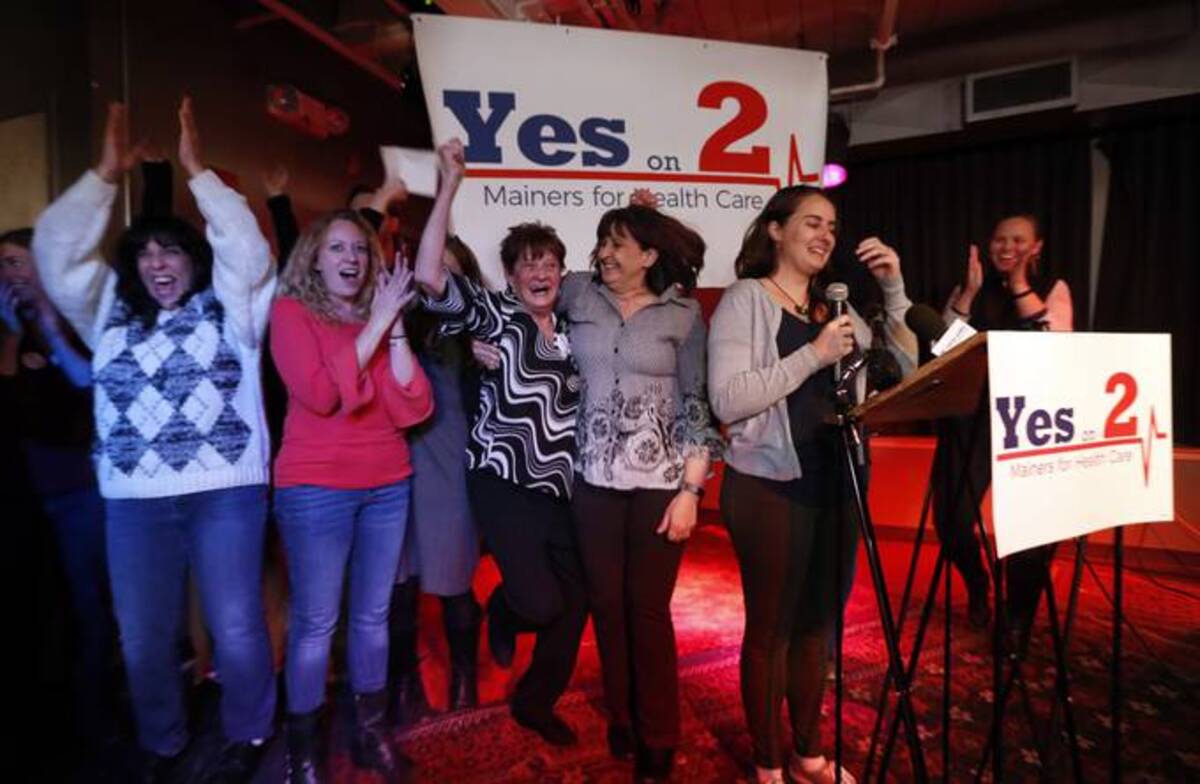 Medicaid expansion supporters in Maine — the first state to put the policy to voters — celebrate their 2017 win. (Robert F. Bukaty/AP)
