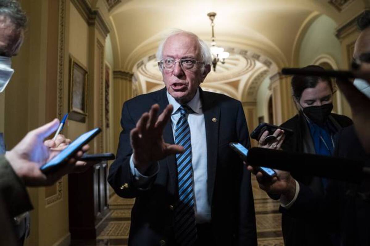 Sen. Bernie Sanders, I-Vt., talks with reporters on Capitol Hill on Tuesday, Oct. 26, 2021 in Washington, DC. (Photo by Jabin Botsford/The Washington Post)