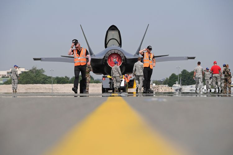 A Lockheed Martin F-35 fighter jet is displayed at the Paris Air Show last month. (Christophe Archambault//AFP/Getty Images)  