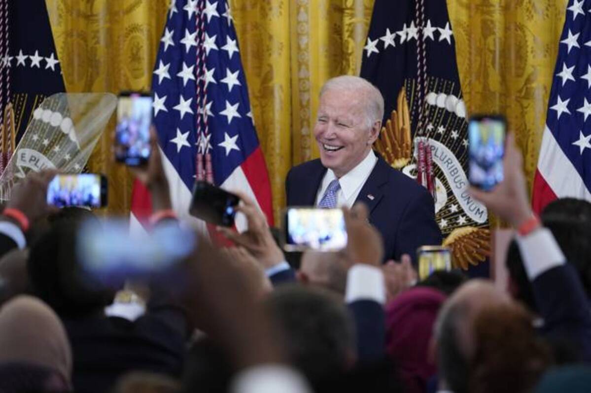 President Biden speaks during a reception to celebrate Eid al-Fitr in the East Room of the White House on Monday. (Susan Walsh/AP)