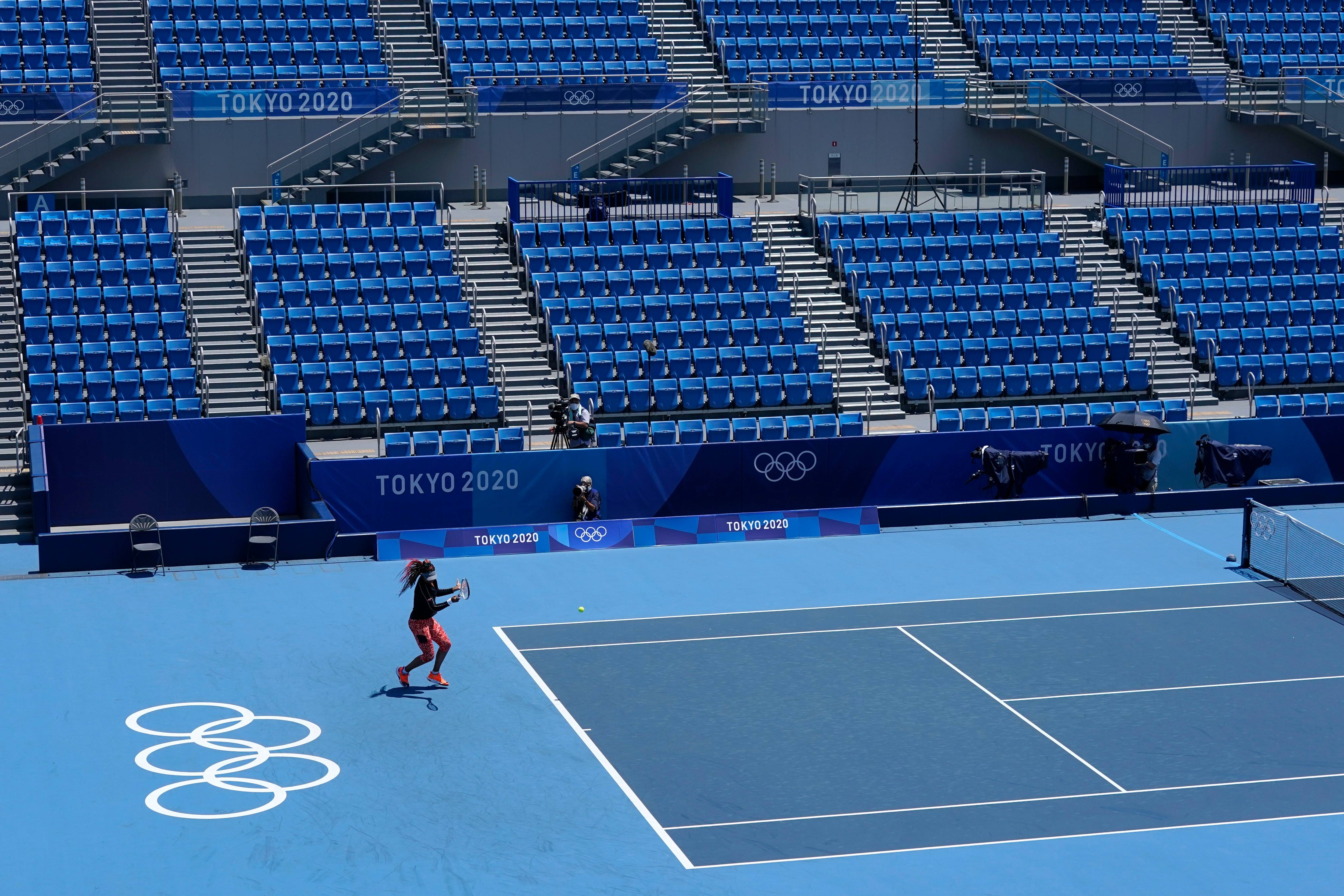 Naomi Osaka practices for the women's tennis competition. (Patrick Semansky/AP Photo)